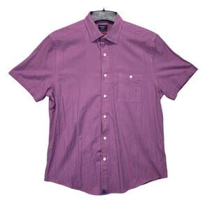 UNTUCKit Medium Red Blue Stripe Short Sleeve Button Down Shirt Regular Fit